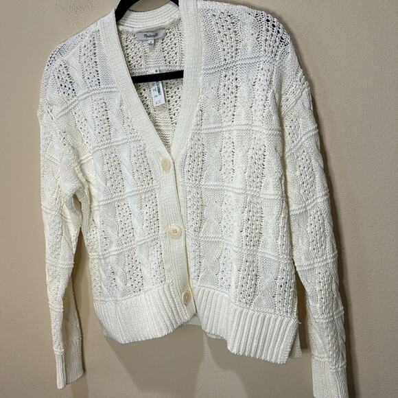 Madewell Open Cable-Stitch Cardigan Sweater - Bright Ivory Size M - Picture 6 of 9